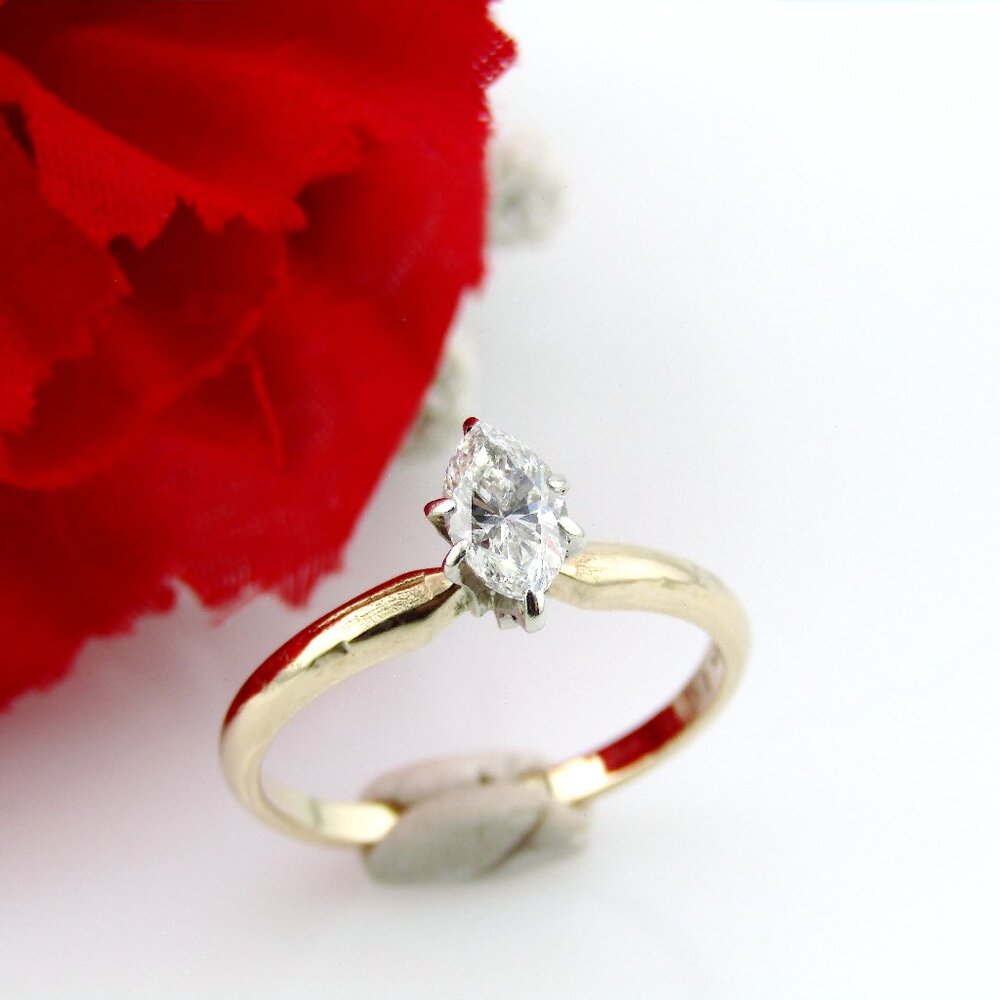 Natural Marquise Diamond Solitaire Engagement Ring 10k Yellow Gold Sz 6.5 Real